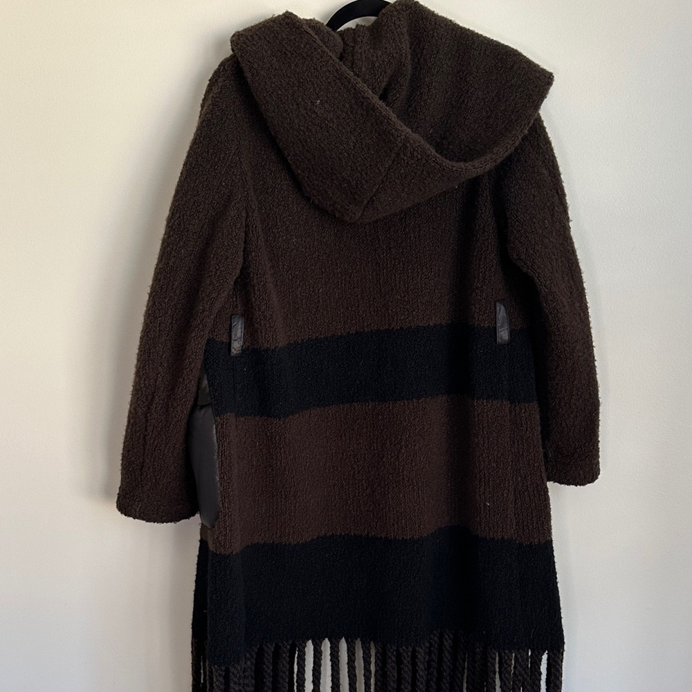 Violanti Italian Brown and Black Hooded Coat with Fringe. Stunning, heavy, soft - Picture 10 of 14